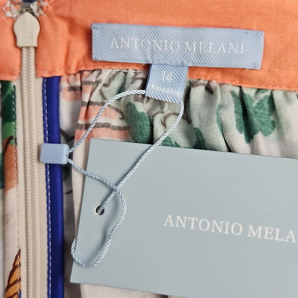 ANTONIO MELANI Evie‎ Cotton A-line Maxi Skirt: Ocean Print: Size-14